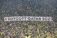 Fans display a banner during the German Bundesliga soccer ma