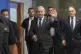 Israeli Prime Minister Benjamin Netanyahu, center, waves to 