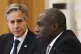 US Secretary of State Antony Blinken (left) listens as UK Fo