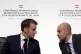 France's President Emmanuel Macron (left) talks with French 