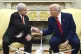 President Donald Trump, right, shakes the hand of Israel's P