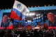 Russian President Vladimir Putin peaks to supporters during 