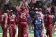 West Indies players celebrate the wicket of Scotland Batsman