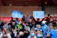 Man City fans hold up signs protesting against the European 