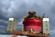 Greenpeace activists in inflatable boats approaching Shell p