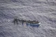 A photograph taken from the air of a sinking refugee dinghy 