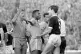 Brazil's Pele (centre) remonstrates with Scotland's Ronnie M