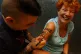 Former GMB president Mary Turner receives a temporary tatoo