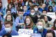 Junior doctors and supporters sit down in a silent protest o