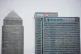 General view of Canary Wharf in London, showing the headquar