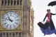A drawing of Mary Poppins wearing a pollution mask is suspen