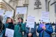 Women take part in a demonstration outside the High Court in