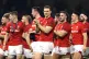 Wales' George North celebrates after the final whistle durin