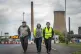Workers leave the steelworks plant in Scunthorpe following a
