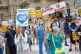NHS staff and supporters take part in a protest march in cen