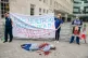 NHS staff and supporters protest outside BBC Broadcasting Ho