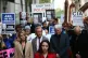 Julian Assange's partner Stella Morris in front of protester