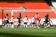 Arsenal's Eddie Nketiah (left) scores their side's first goa