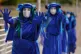 Extinction Rebellion Scotland's Blue Rebels perform outside 