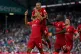 Liverpool's Fabinho (left) celebrates with Thiago Alcantara 