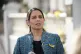 Home Secretary Priti Patel speaking to the media outside the