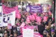 Protesters march along Euston Road near Kings Cross Station,