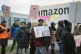 Members of the GMB union during a rally outside the Amazon f