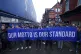Everton fans hold up a banner in protest prior to the Premie