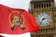 The Tamil Eelam flag flies in front of the Houses of Parliam