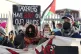 Trade unionists and protesters form a blockade outside weapo