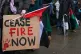 People take part in a Palestine Solidarity Campaign rally ou