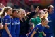 Chelsea manager Emma Hayes and her players celebrate winning
