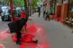 Activists sprayed the entrance red, in protest against the k