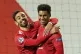 Marcus Rashford celebrates his second goal against Leipzig w
