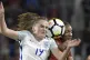 England’s Mel Lawley and United States forward Crystal Dun