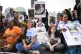 Anti-knife crime campaigners on Westminster Bridge in centra