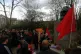 Communist Party chair Liz Payne speaks to the crowd
