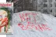 ‘NO TO WAR, snow grafitti on a housing estate in Petrozavo