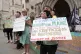 Protesters outside the High Court in London demonstrating ag