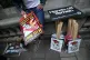 Placards prepared for people taking part in a protest over Y